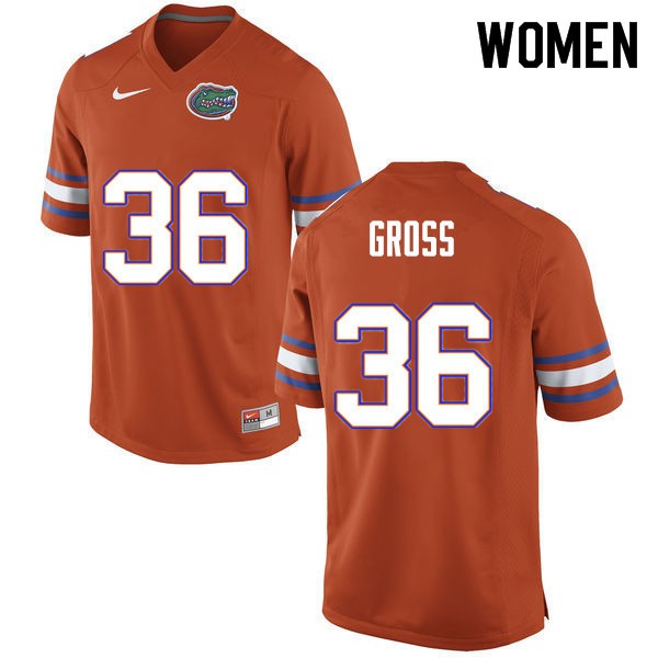 Women #36 Dennis Gross Florida Gators College Football Jersey Orange